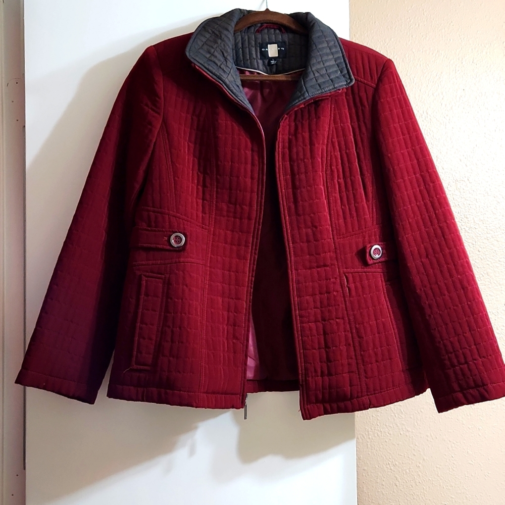 Gallery, Womens, Quilted Zip Coat, Maroon, Red and Pewter - Picture 2 of 14